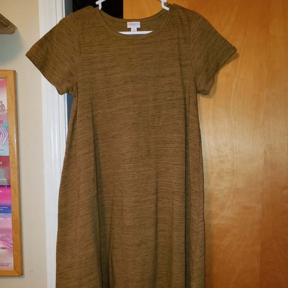 LuLaRoe Tan & Black Carly Dress M